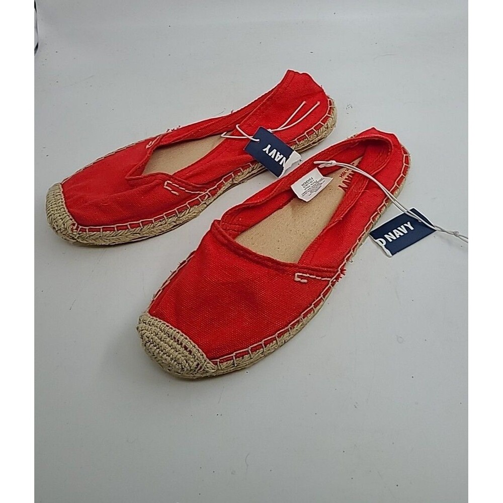 Old Navy Espadrille Flat Shoes Sz 6 Red Canvas Slip On Casual New W Tags